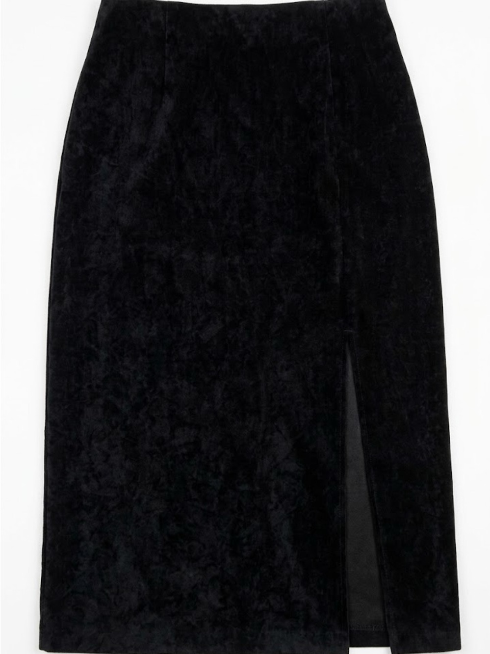 Dressbarn Black Faux Suede Midi Skirt High Front Slit 16" Waist